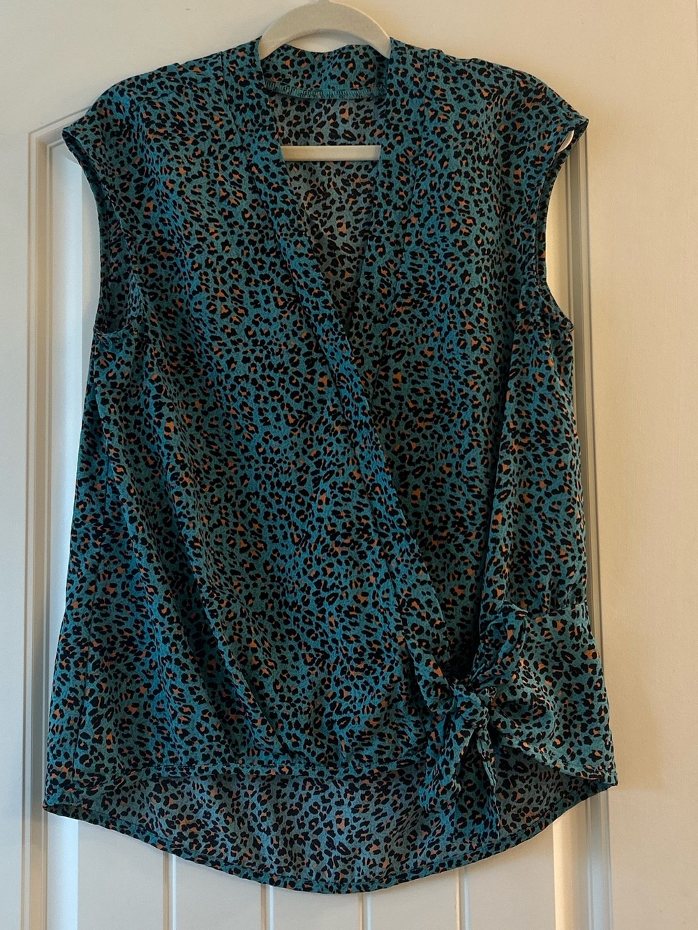 Sleeveless Teal Animal Print Wrap Top